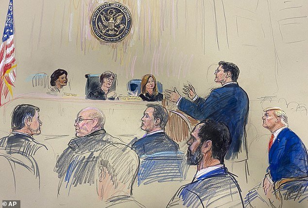 A lawyer for former President Donald Trump (right) faced a barrage of questions from a three-judge panel about his claims of presidential immunity — including whether he could use the military to kill a political rival