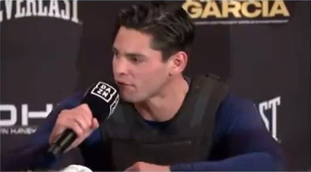 Super lightweight boxer Ryan Garcia got into a heated and vulgar argument with a spectator during a press conference during his Saturday night fight against Devin Haney