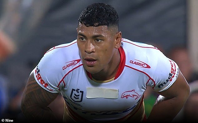 Jamayne Isaako of the Dolphins with the Alternaleaf logo covered during the match against Parramatta in Darwin