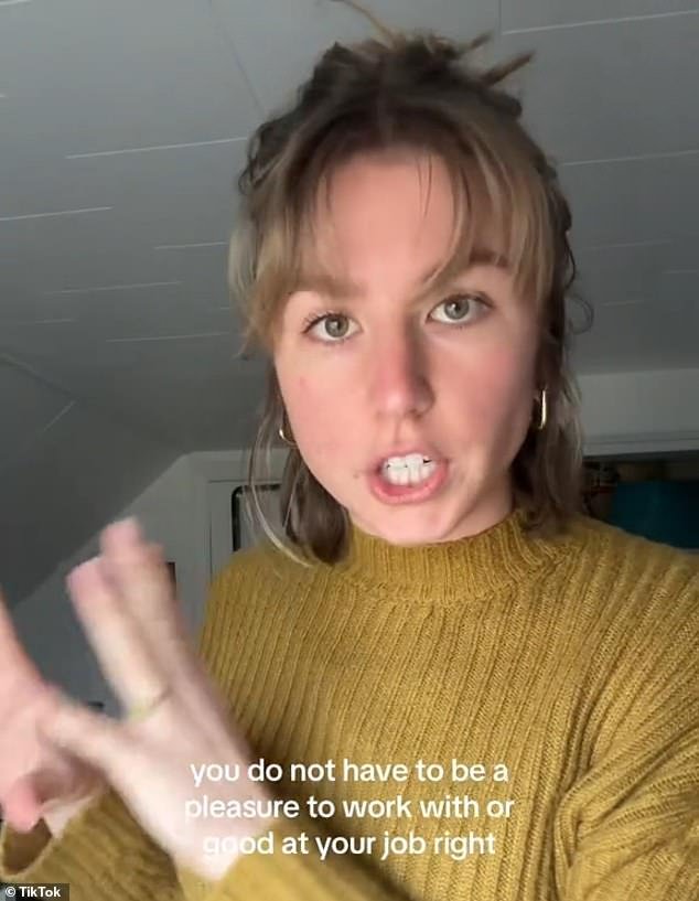 A millennial content creator has revealed her 'painfully true' conspiracy theory claiming that employees who are friendly and good at their jobs will 'never' get promoted
