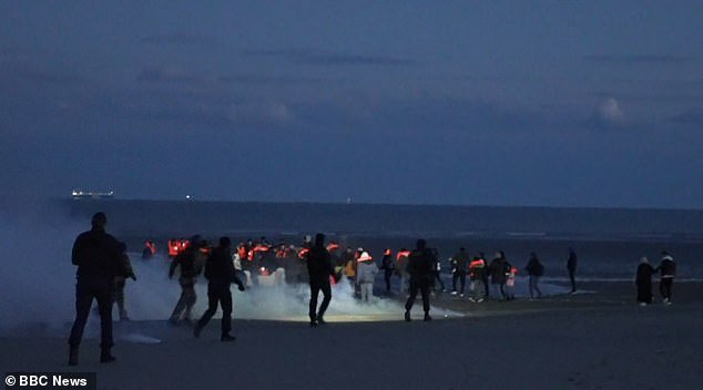 Migrants were seen fighting back French police using only wooden sticks and fireworks