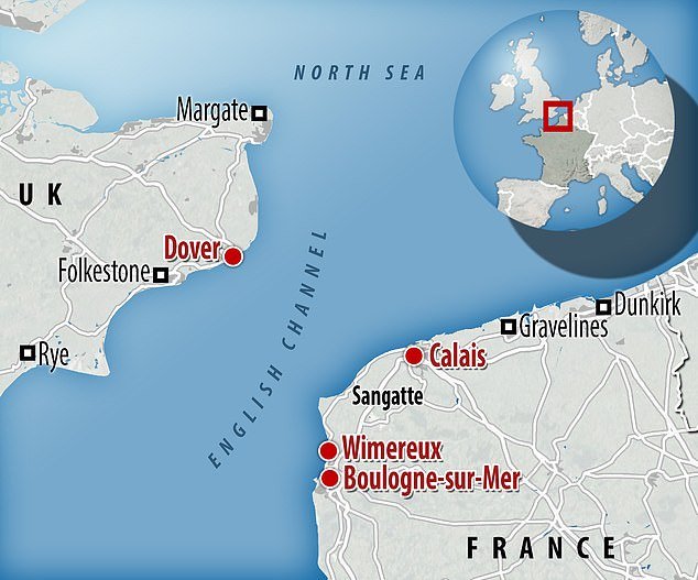 The dinghy got into trouble off the coast of Wimereux, between Calais and Boulogne