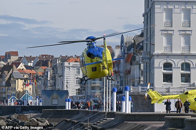 An emergency medical services helicopter takes off from Wimereux on April 23