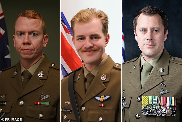 Corporal Alex Naggs, Lieutenant Maxwell Nugent and Warrant Officer Class 2 Joseph Laycock (pictured from left to right) were the three others who died in the tragedy