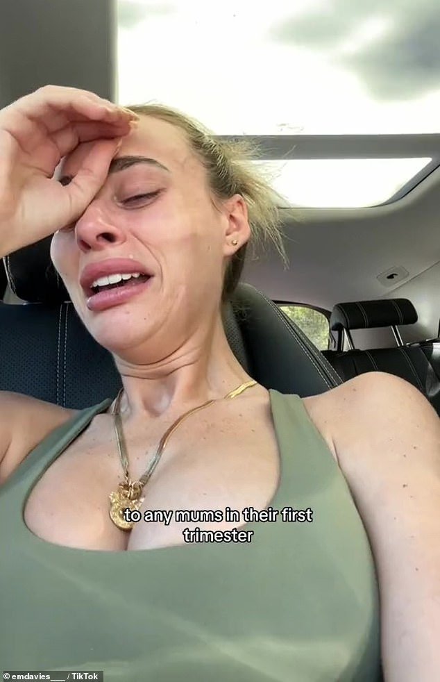She used TikTok to share a candid video of herself crying in her car as she reflected on her difficult first twelve weeks of pregnancy, and shared a message with other expectant mothers.