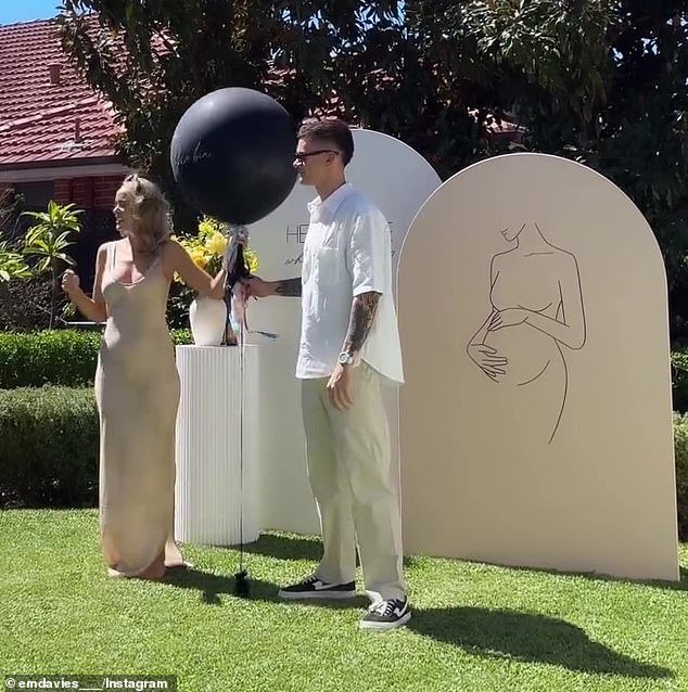 The Perth-based social media star first shared her pregnancy news with fans in February and later confirmed they were expecting a girl (their gender reveal party is pictured)