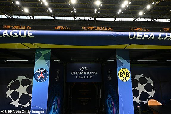 DORTMUND, GERMANY - MAY 01: General view of branding in the stadium ahead of the UEFA Champions League semi-final first leg between Borussia Dortmund and Paris Saint-Germain at Signal Iduna Park on May 1, 2024 in Dortmund, Germany.  (Photo by Oliver Hardt - UEFA/UEFA via Getty Images) (Photo by Oliver Hardt - UEFA/UEFA via Getty Images)