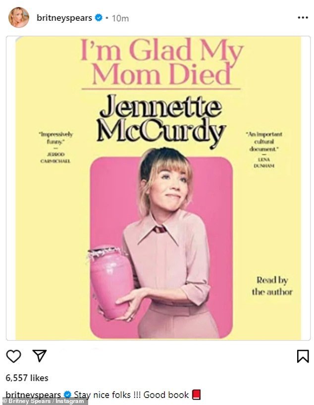 In a post before deleting Instagram, the star made a sharp statement to her family members by posting the cover of Jennette McCurdy's book I'm Glad My Mom Died.