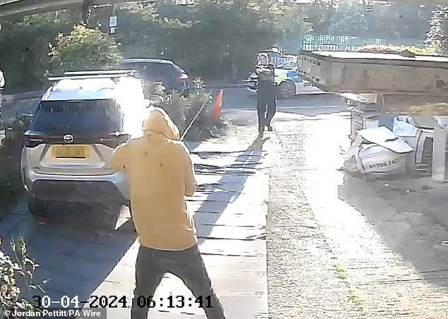 Dramatic CCTV footage emerged showing the sword-wielding man being tasered and arrested by police