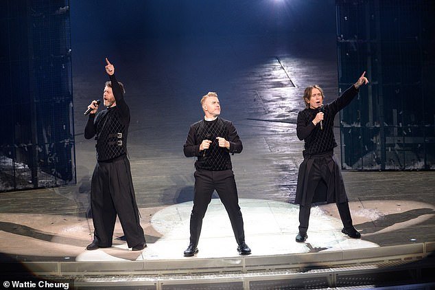 (L-R) Howard Donald, Gary Barlow and Mark Owen performed for the sold-out crowd
