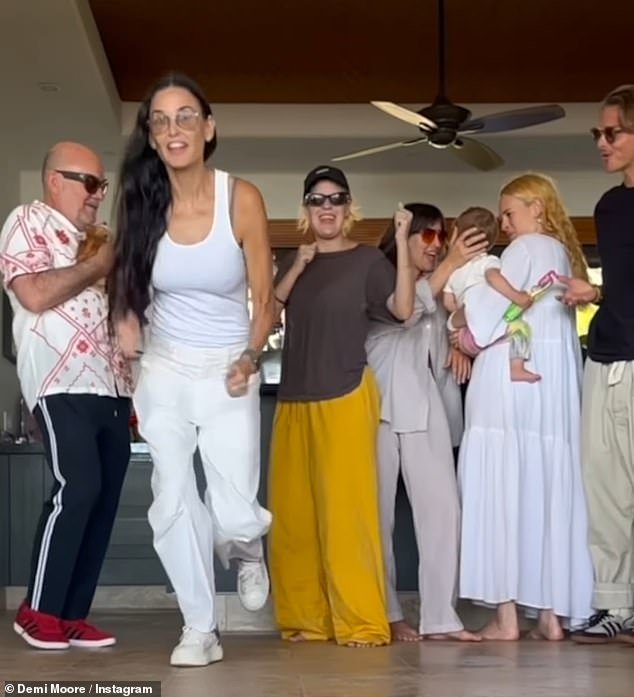 The fun video, which Demi posted to Instagram with Scout, Tallulah and their two male friends, showed the gang in their luxury villa, which backed onto the sand.