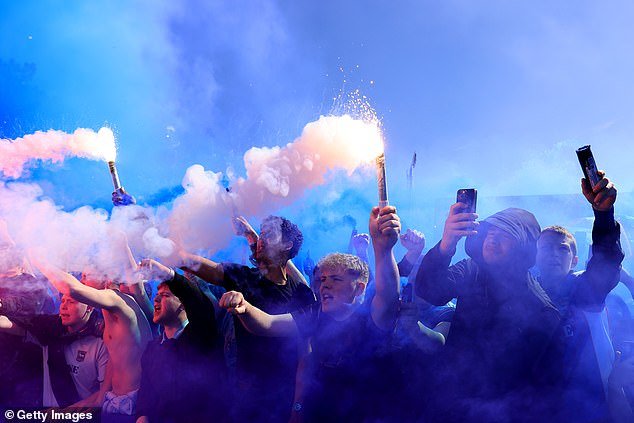 Ipswich fans were in a celebratory mood even before kick-off as they welcomed the team with flares
