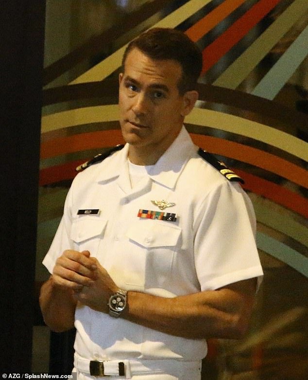For the role, he wore a traditional naval officer uniform with two-stripe sleeve insignia for a junior lieutenant.