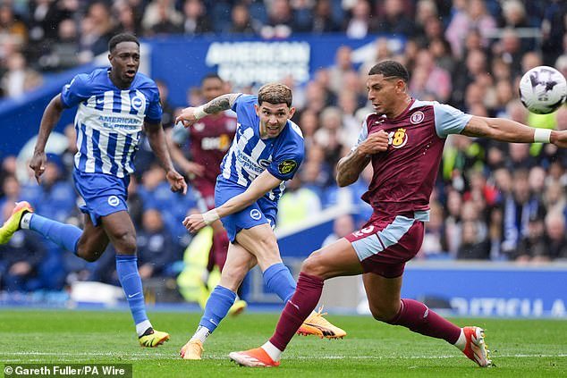 Julio Enciso goes in goal for Brighton during their win at home to Aston Villa