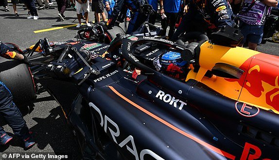 Red Bull Racing's Dutch driver Max Verstappen is put into position for the 2024 Miami Formula One Grand Prix at the Miami International Autodrome in Miami Gardens, Florida, on May 5, 2024. (Photo by Giorgio Viera / AFP) (Photo by GIORGIO VIERA/AFP) via Getty Images)