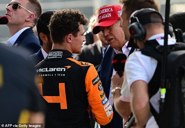 The British driver is congratulated by former President Donald Trump on his victory