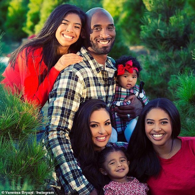 Vanessa Bryant is pictured with her late husband and four children, just before his and his daughter Gigi's death four years ago