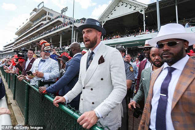 A brave-looking Kelce is in the house for Saturday night's Kentucky Derby in Louisville