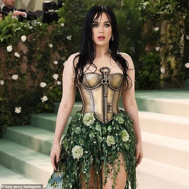 Another showed her wearing a gold breastplate with a grassy floral skirt, with a seemingly similar wet look to Kim Kardashian's 2019 look