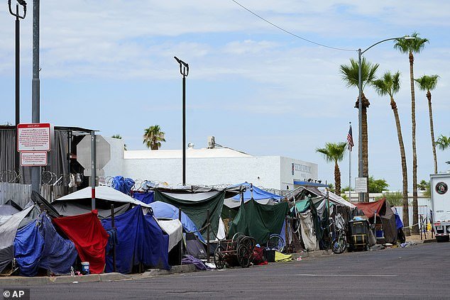 Tents line the street 