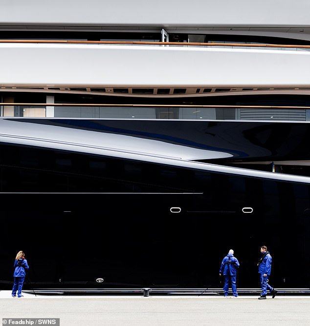 Called 'Project 821', the 119-metre superyacht (above) is designed to run on 'green' hydrogen gas - although to be stored as a liquid, this gas must be cryogenically stored at an incredible -423.4 degrees Fahrenheit in carefully designed, double-walled tanks