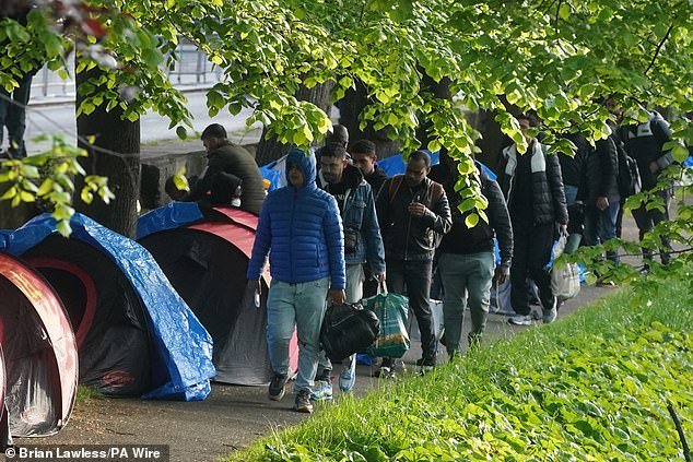 A large number of asylum seekers are said to have boarded the bus at 7:30 this morning