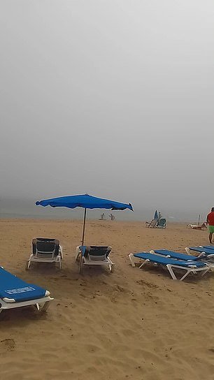 Tracy Stocks and her husband decided to travel to Benidorm for some sea and sun, but the couple were left confused when this thick fog (pictured) appeared on Sunday May 5 and shrouded the beach when it was supposed to give them the rays. to enjoy.