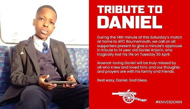 Arsenal pay tribute to Gunners fan Daniel Anjorin after the