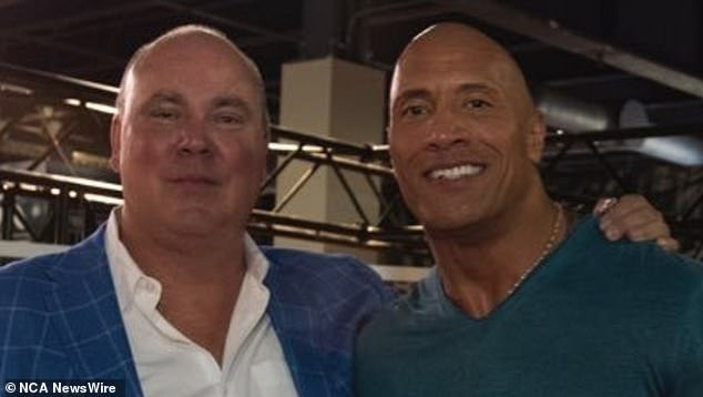 F45 CEO Tom Dowd, left, with actor Dwayne Johnson.  Image: Twitter