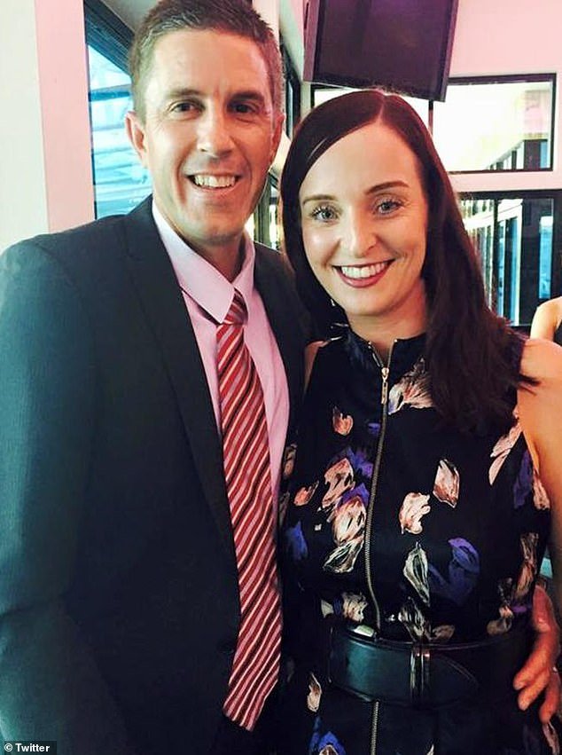 She was forced to defend herself in a tearful speech to parliament after reports emerged that her husband was involved in an ugly row in a bar.  (Pictured: Mrs. Lauga with her ex-husband, Wayne)