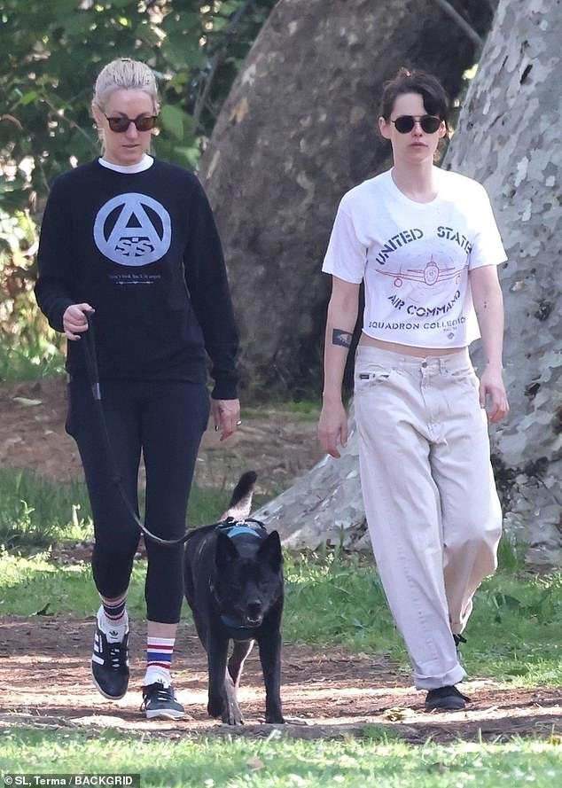 Kristen Stewart and her soon-to-be wife Dylan Meyer enjoyed a walk with their dog in Los Angeles on Tuesday