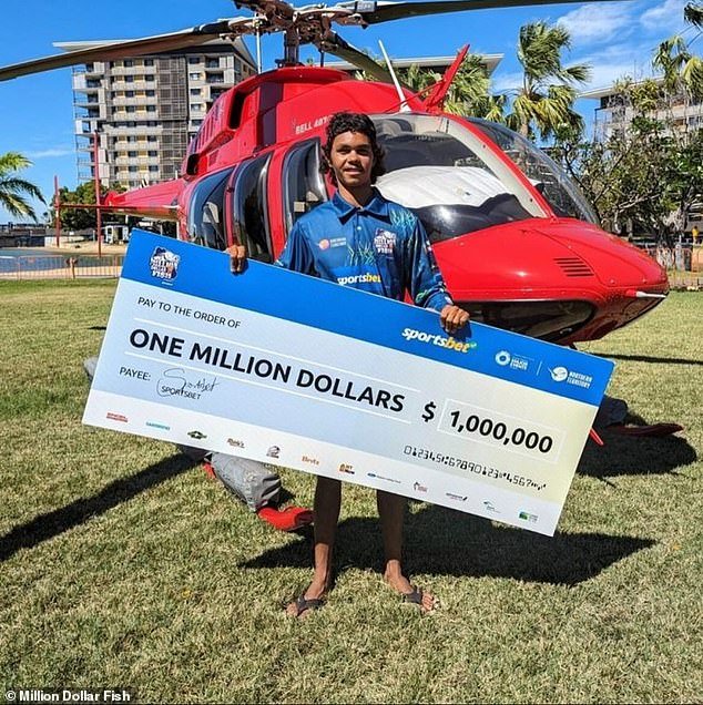 Keegan Payne (pictured) won $1 million after hooking a 67cm barramundi in a fishing competition in the Northern Territory