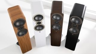 Q Acoustics 3050c floorstanding speaker, featured in all four colorways