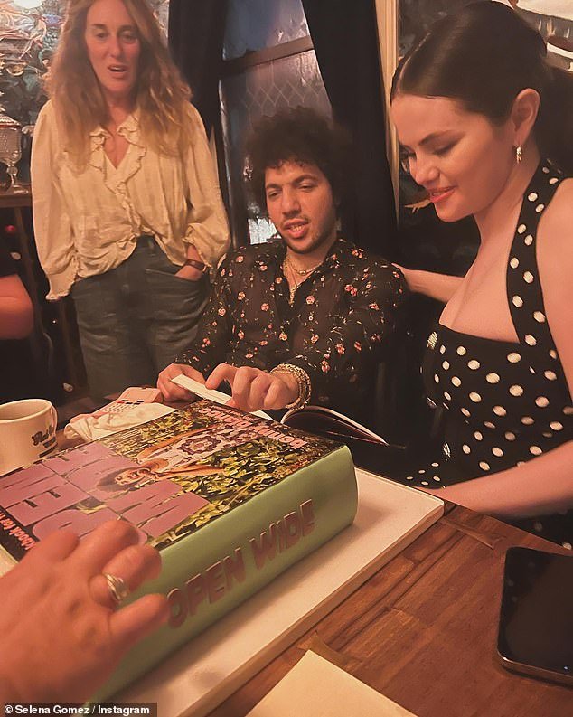 The beauty and music producer celebrated the launch of his cookbook.  'So proud of @itsbennyblanco - Open Wide is out now!!'  the Only Murders In The Building actress wrote in her caption
